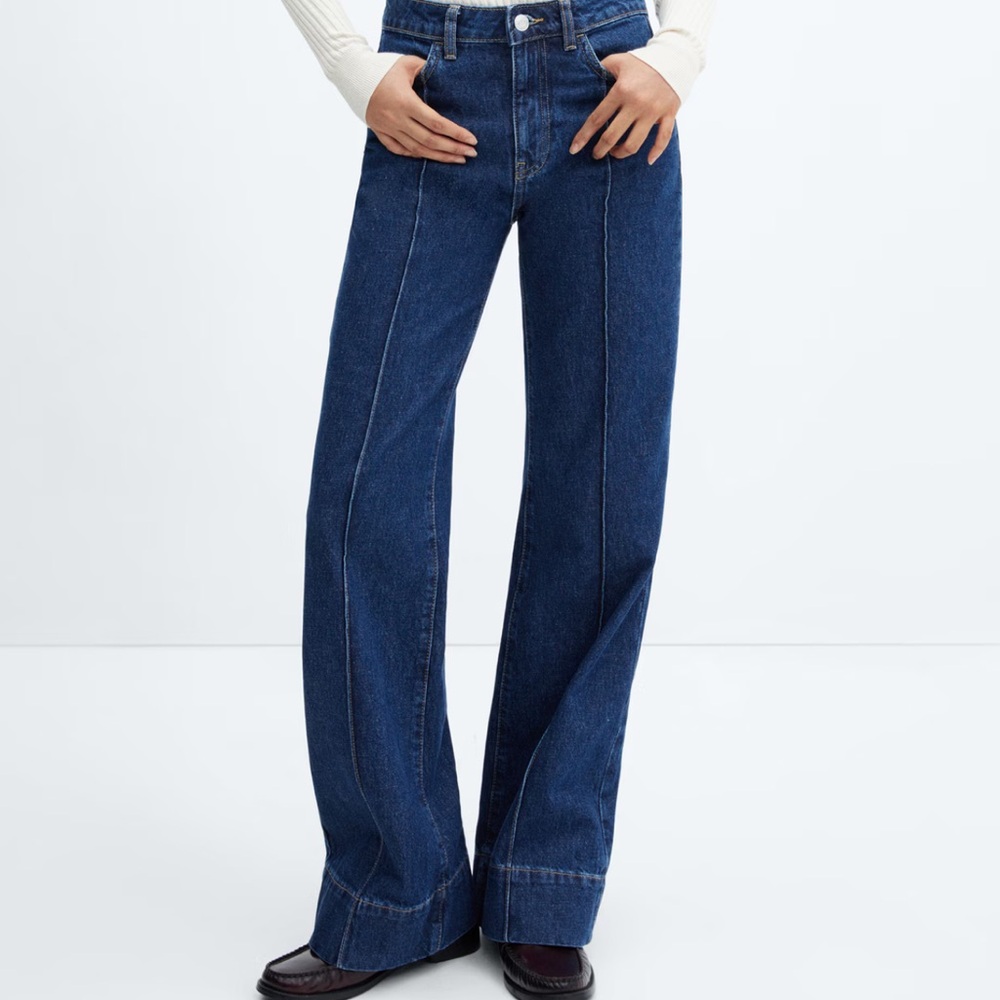 Mango Dark Blue Wide Leg Jeans Size 22